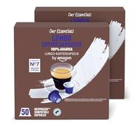 by Amazon Cápsulas de Café Lungo de Plástico Compatibles con Nespresso, Tostado Medio, 100 Unidades (2 Paquetes de 50), Certificadas por Rainforest Alliance