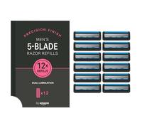 by Amazon Cartucho de Repuesto para Maquinilla de Afeitar de 5 Hojas para Hombre, Doble Lubricación para Piel Sensible, Paquete de 12 Unidades