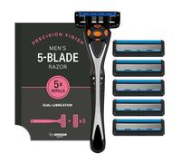 by Amazon Maquinilla de Afeitar de 5 Hojas para Hombre, Mango + 5 Recambios, Doble Lubricación para Piel Sensible