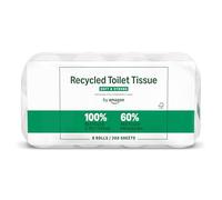 by Amazon Papel higiénico ECO de fibras 100% recicladas, 3 capas, Sin fragancia, 200 hojas, 8 rollos, Paquete de 1