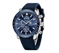 BY BENYAR Reloj de Cuarzo analógico para Hombre, 30 m, Resistente al Agua, Luminoso, indicador de Fecha, Reloj de Ocio, Reloj Deportivo de Piel., Plateado, Azul