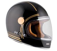 BY CITY | Casco Moto Roadster II Gold Black Unisex | Carcasa o Calotta de Fibra | con Visor Inyectado y Ventilaciones | Interior Desmontable y Lavable | Estilo Clásico o Retro