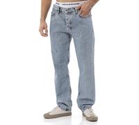 by Diga - Pantalones vaqueros - Pantalones vaqueros de corte recto en estilo de 5 bolsillos - Vaqueros clásicos de corte recto de algodón para ocio y uso diario, azul, 30W / 32L