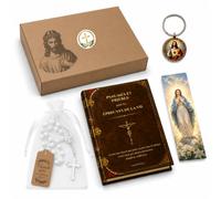 By L.T - Caja de regalo cristiano | Guía de salmos y oraciones en francés + rosario blanco + llavero Jesús + marcapágina de Virgen María | para Bautismo Comunión Confirmación Navidad Deuil Amor