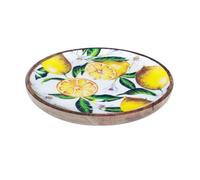 By Sigris - Bandeja para Dejar Llaves | Plato Grande Madera - Diseño Limones, Madera de Mango - Diámetro 22,5cm Decor and Go