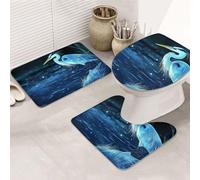 By The Blue Crane River Print - Juego de 3 alfombras de baño + alfombrilla de contorno + funda para asiento de inodoro, lavable a máquina, antideslizante, de microfibra suave para decoración de bañera