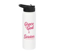 By The Grace God I'm A Survivor Breast Cancer Awareness Stainless Steel Insulated Water Bottle