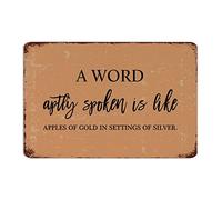by Unbranded Funny Farm - Letrero de metal para decoración de pared, estilo vintage, con texto en inglés "A Word Aptly Spoken is Like Aptly Spoken is Like Aptly Spoken is Like Apples of Gold" en