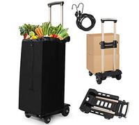 BY04 Pro Carretilla Plegable, con Rueda de Tanque de Resistentes al Desgaste sin Ruido y Barra de Compacto Ligero de Aluminio Asa Retráctil，Carga Máxima 60 KG/132 LBS, sólo 3.9 LBS, Bolsa extraíble