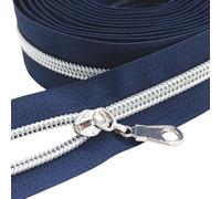 ByaHoGa - Cremallera continua de 9 m, color plateado y azul oscuro, cierre de cremallera en espiral de 6 mm + 25 cremalleras sin bloqueo (color plateado y azul oscuro)