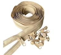 ByaHoGa Cremallera interminable de 9 m, color beige, 9 m, cierre de cremallera, espiral de 6 mm + 25 cremalleras no bloqueadas para ropa de cama y fundas de almohada (#5 NSS)