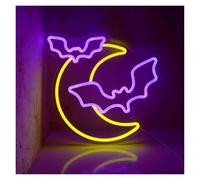 BYAMBD Luz de Diseño de Digital Letrero De Neón LED Con Forma De Murciélago Y Luna Para Decoración De Pared De Habitación, Dormitorio, Sala De Estar Y Hogar 32cmx32.4cm