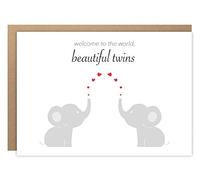 BYANIKA Tarjeta para recién nacido, niña, hijo, hija, bienvenida al mundo, Hello Little Ones, baby shower, diseño de elefante y corazón, interior en blanco