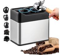 ByBoDi Limpiador de portafiltros eléctrico, máquina automática para Limpiar posos de café, con 3 raspadores y 2 Cabezales de Cepillo, 3 l, 300 RPM para portafiltros de café de 51 mm y 58 mm Silver