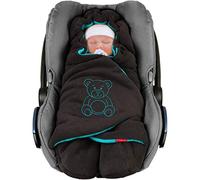 ByBoom® - Manta arrullo de invierno para bebé, es ideal para sillas de coche (p.ej. de las marcas Maxi-Cosi y Römer), para cochecitos de bebé, sillas de paseo o cunas; LA MANTA ARRULLO ORIGINAL CON EL OSO, Color:Antracita/Aqua