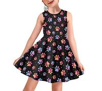 BYCHECAR Lindos vestidos de verano para niñas, acampanados, vestido de fiesta casual, vestidos fluidos, Paw Black, 13-14 Años