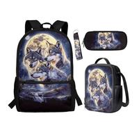 BYCHECAR Mochila escolar para adolescentes, fiambrera, estuche para lápices, llavero para días escolares, lobo, Talla única, Mochila para niños