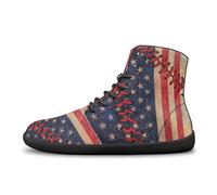 BYCHECAR Zapatillas de deporte de caña alta para mujeres y hombres, zapatos planos descalzos para trabajo y gimnasio, Rayas de estrellas, 8 UK Men/ 10 UK Women Wide