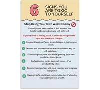BYCIFRLG 6 Signs You Are Toxic to Yourself Stop Being Your Own Worst Enemy Self Sabotage Habits Guide Canvas Wall-Art for Living Room Bedroom Decor(Unframed,16x24inch(40x60cm))