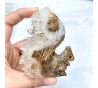BYCIFRLG Beautiful Squirrel Crystal Clear Quartz Citrine Cluster Hand Carved Home Decor Gift