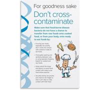 BYCIFRLG Food Do Not Cross Contaminate Kitchen Prevention Guide Poster Canvas Wall-Art for Living Room Bedroom Decor(Framed,12x18inch(30x45cm))