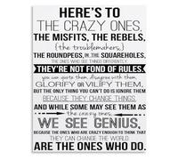 BYCIFRLG Heres To The Crazy Ones Motivational Quotes Canvas Painting Wall-Art for Living Room Bedroom Decor(Framed,08x12inch(20x30cm))