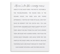 BYCIFRLG Heres To The Crazy Ones Motivational Quotes Wall-Art Canvas Painting Poster for Bedroom Living Room Decor(Unframed,12x18inch(30x45cm))