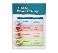 BYCIFRLG Nursing Wound Care Poster Terminology and Drainage Types Reference Guide Educational Canvas Wall-Art for Clinical Classroom and Office Decor(Framed,16x24inch(40x60cm))