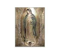 BYCIFRLG Vintage Virgin of Guadalupe Canvas Print, Golden Tone Religious Wall-Art, Mexican Colonial Style Painting for Living Room and Bedroom Decor(Framed,12x18inch(30x45cm))