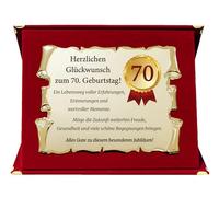 ByClay Laboratory Regalo de 70 cumpleaños - Noble placa de honor en estuche burdeos - Certificado decorativo con medalla de los 70 - Elegante idea de regalo para hombres y mujeres