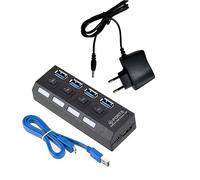BYCUFF Adaptador de Corriente USB 3.0 4 Puertos Multi USB Splitter Hub 3.0USB Hub 50CM Cable Hub Docking Station Enchufe de la UE