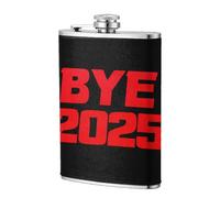Bye 2025 - Petaca de bolsillo con palabras rojas en negro, 226.8 g, banderas de acero inoxidable para papá, padrino de boda, viajes, camping