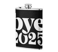 Bye 2025 - Petaca de bolsillo en blanco y negro de 8 onzas, banderas de acero inoxidable para papá, padrino de boda, viajes, camping