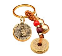 Byeaon Abalorio de buena suerte para mochila, moneda de emperadores chinos, llavero de latón para riqueza, éxito, longevidad, colgante de moneda, God Ox Turn + Five Emperors