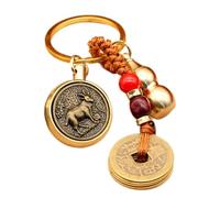 Byeaon Abalorio de buena suerte para mochila, moneda de emperadores chinos, llavero de latón para riqueza, éxito, longevidad, colgante de moneda, God Sheep Turn + Five