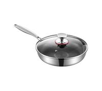 Byeaon Sartén de acero inoxidable woks, liviano, acero inoxidable, sartén antiadherente, resistente a los arañazos con tapa de utensilios de cocina, versátil para el apartamento para cocinar la coci