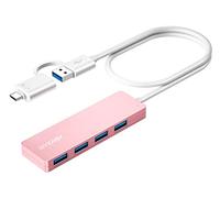BYEASY Hub USB, USB 3.1 C a USB 3.0 Hub con 4 Puertos y Cable extendido de 2 pies, Divisor USB portátil Ultra Delgado para MacBook, Mac Pro/Mini, iMac, PS4, PS5, Surface Pro, Flash Drive(Rosa)