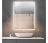 byecold Espejo de baño con iluminación LED, 60 x 80 cm, calefacción de Espejo con estación meteorológica, WiFi Espejo de baño, calefacción con Interruptor táctil, Vertical