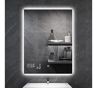 byecold Espejo de baño LED antivaho, 60 x 80 cm, Espejo de Pared con Interruptor táctil, estación meteorológica WiFi y Fecha, Espejo Inteligente, Vertical