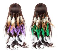 byepica 2 diademas bohemias con plumas, diseño de fibra sintética y verde, perfectas para Halloween y celebraciones