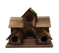byepica Casa de pájaros de madera de 5 agujeros, estilo villa de madera real, diseño de torre de iglesia, casas de pájaros marrones para exteriores, 7.87 x 5.2 x 6.3 pulgadas