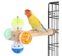 byepica Colorido juguete de perca para pájaros con campanas giratorias, soporte de madera para loros, periquitos, conures y más