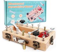 Byffoer Montessori - Tabla de tornillos de madera, juguete Montessori a partir de 3, 4 y 5 años, destornillador para niños, juguete educativo, juguete de motricidad, regalo para niñas y niños
