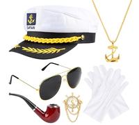 Byffoer Yacht Capitán Sombrero de Capitán Disfraz Set de Disfraz de Capitán Gorro Ajustable Gorro Divertido para Niños Mujeres Hombres Adultos Halloween Navidad para Fiestas Cosplay