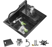 BYFHHHH Barra De Cocina Negra De Un Solo Tazón con Grifo Extensible Y Función De Lavado De Tazas, Fregadero Invisible con Tapa, para Cocinas Pequeñas Y Autocaravanas A