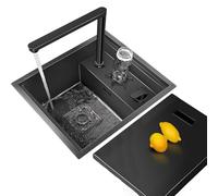 BYFHHHH Fregadero De Barra, Mini Fregadero De Cocina De Un Solo Tazón De Acero Inoxidable con Lavavasos, para Balcón, Autocaravana, Hay Una Amplia Variedad De Grifos Disponibles B