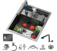 BYFHHHH Fregadero De Cocina De Acero Inoxidable, con Grifo Extraíble, Fregadero Individual Invisible para Minibar, Ahorra Espacio, 45 * 38 * 22 Cm A