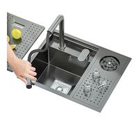 BYFHHHH Fregadero Invisible De Acero Inoxidable De Un Solo Tazón con Lavavasos, Tapa Y Grifo Elevable, para Cafetería, Restaurante, Bar, RV, Fregadero Pequeño Oculto A