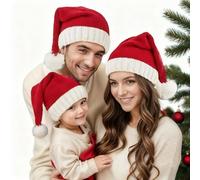 Byfoyif 3PCS Gorro de Santa Tejido, Incluye 2 Gorros Navidad para Adulto y Gorro de Papá Noel para Niños, Sombreros de Navidad para Padres e Hijos, Gorros Santa Claus para Fiesta Festiva de Navidad