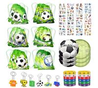 Byfoyif 60PCS Artículos de Fiesta Fútbol Cumpleaños Niños, Piñata Futbol Cumpleaños, Incluye 12 Bolsas,12 Llaveros, 12 Pulsera, 12 Tatuajes Temporales y 12 Tarjetas para Fiesta (Set A)